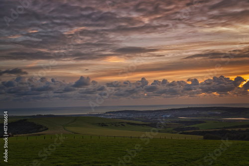 Misty Firle Beacon at sunset, East Sussex, UK