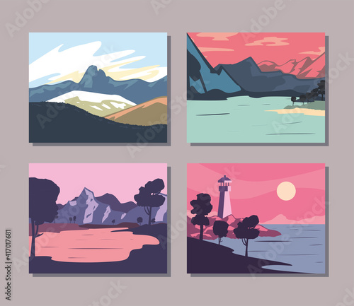 landscape of mountains banners set vector design