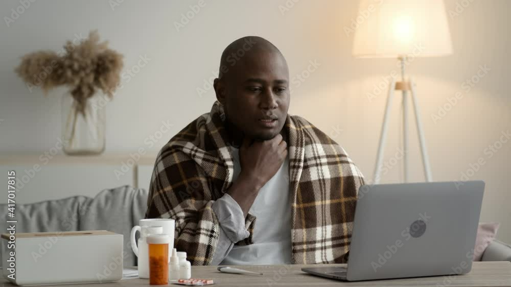 Sick Black Man Having Online Consultation With Doctor At Home Sick Black Man Having Online Consultation With Doctor At Home