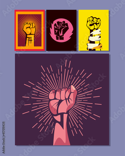 Revolution fists up banners symbol collection vector design