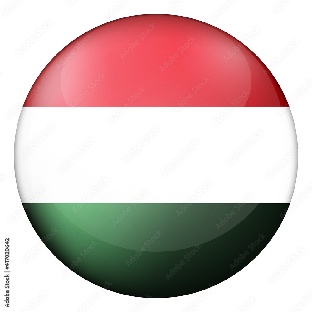 Glass light ball with flag of Hungary. Round sphere, template icon. Hungarian national symbol. Glossy realistic ball, 3D abstract vector illustration highlighted on a white background. Big bubble. Glass light ball with flag of Hungary. Round sphere, template icon. Hungarian national symbol. Glossy realistic ball, 3D abstract vector illustration highlighted on a white background. Big bubble.