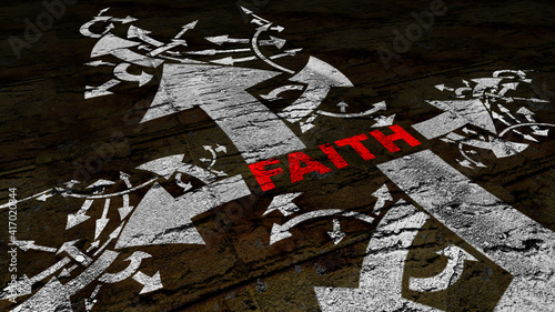 Faith text on a crossroad in different ways of arrows on grunge background