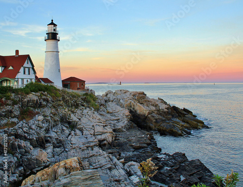 Lighthouse at sunset in Maine