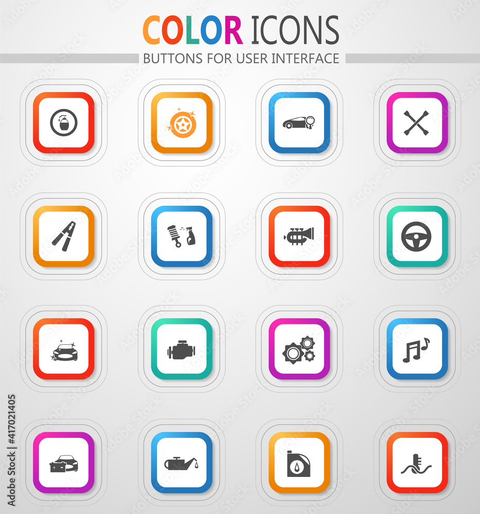 Auto parts store icon set Auto parts store icon set