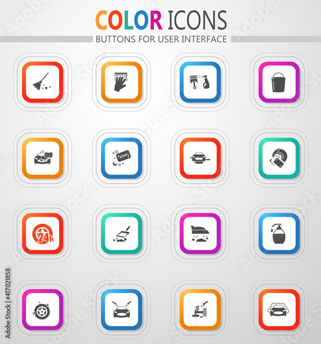 Car wash and dry cleaning icon set