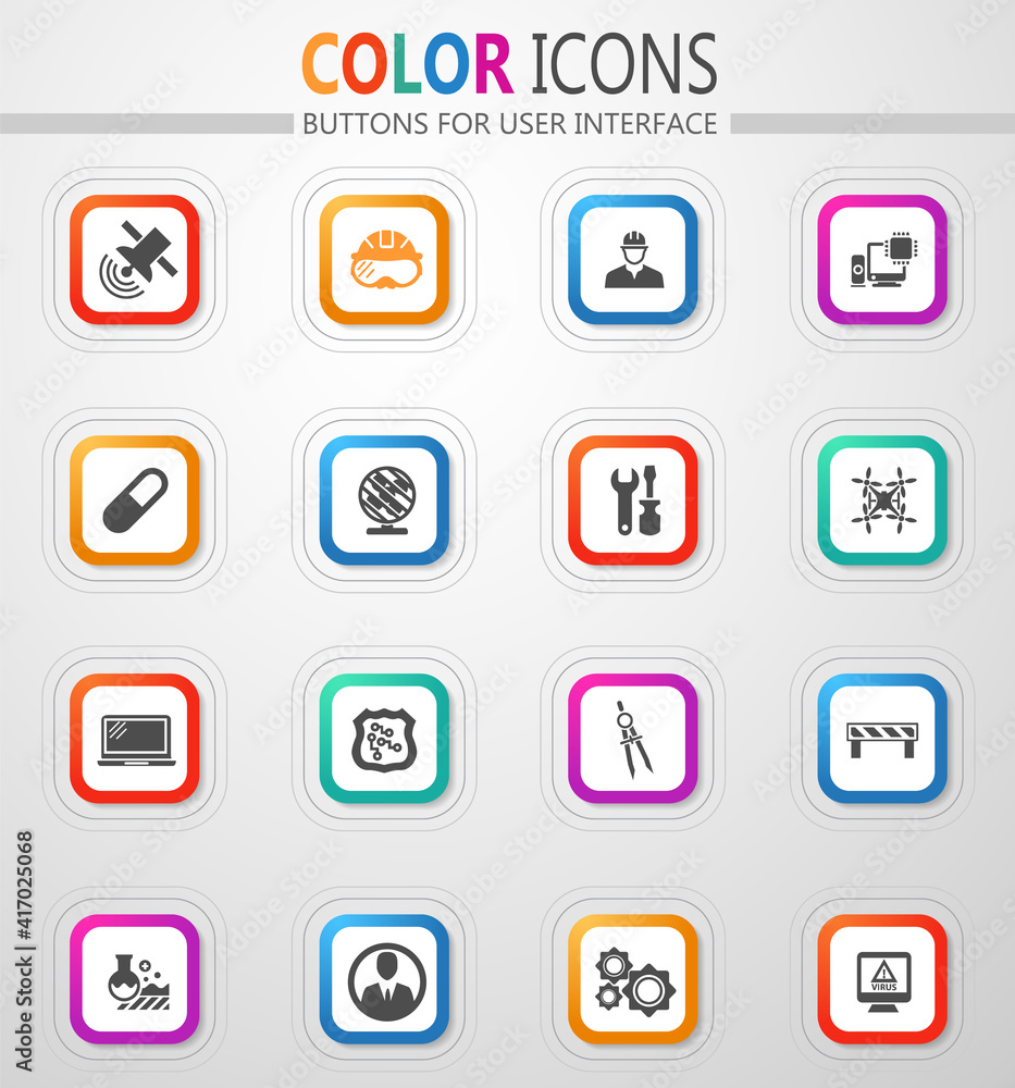 Faculty of mechanics icons set Faculty of mechanics icons set