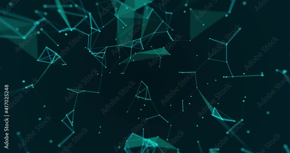 Animación triángulos abstractos azules iluminados sobre fondo azul oscuro.