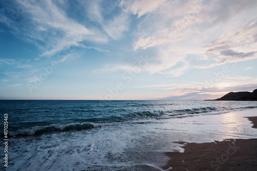 Beautiful landscape. Sea beach at sunset time. © luengo_ua