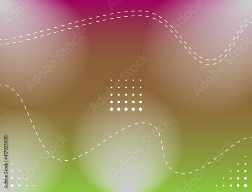 Light leak background with dominant pink green brown color gradation and wavy dotted lines and dots in some parts