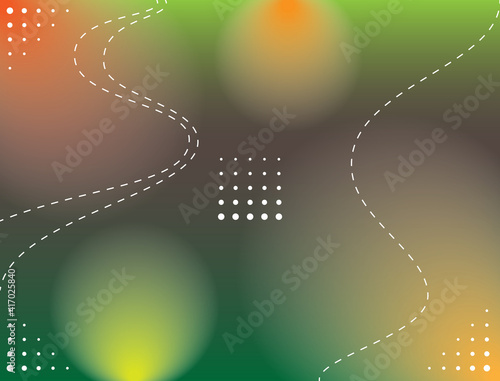 Light leak background with dominant black green color gradation and wavy dotted lines and dots in some parts
