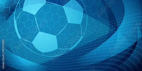 Football or soccer background with big ball in blue colors