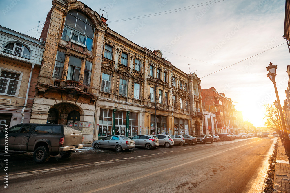 Central district of Rostov-on-Don. Beautiful architecture of historical buildings, Rostov-on-Don, Russia - Feb, 15, 2021