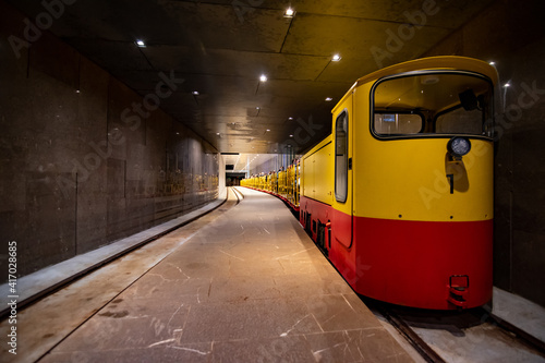 Underground tourist train in the station, Postojna cave, Slovenia photo