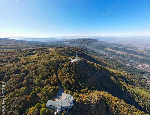 Aerial panorama of Vitosha Mountain and city of Sofia, Bulgaria