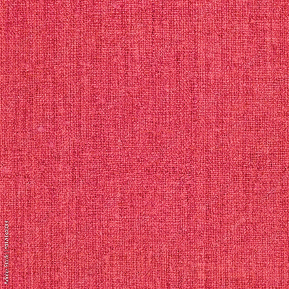 Fototapeta premium Natural light vibrant wine red rustic flax fiber linen fabric swatch texture vertical pattern, horizontal bright rough detailed vintage textile background macro closeup crumpled textured burlap canvas