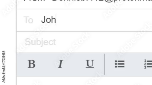 Entering Email Address Letters in To Box. Sending Email on Online Network Website. Type Enter Sending Email Over The World Wide Web Internet on a Computer. Typing Into Empty Box Viewpoint of Monitor S
