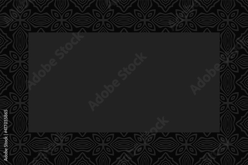 Geometric convex volumetric background from a relief ethnic African, Mexican, Aztec pattern. Frame for text. 3d black wallpaper for presentations.