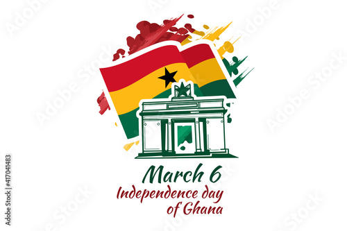 March 6, Independence Day of Ghana with national landmark vector illustration. Suitable for greeting card, poster and banner.