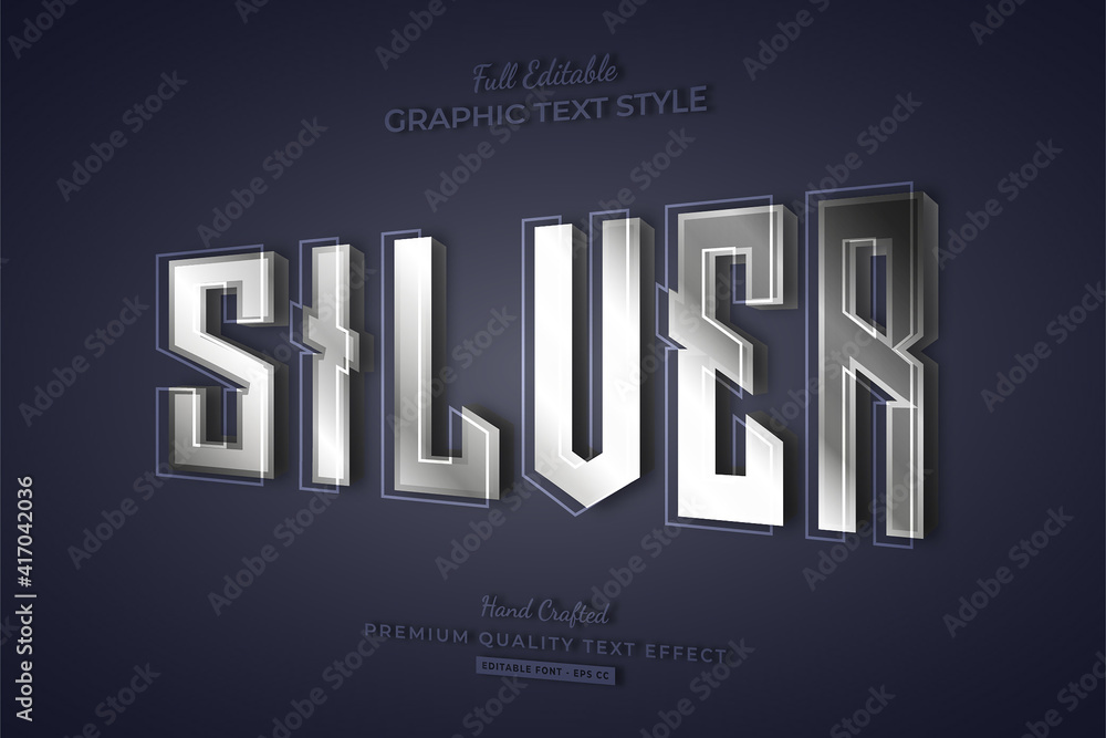 Fototapeta Silver 3D Editable Text Effect Font Style