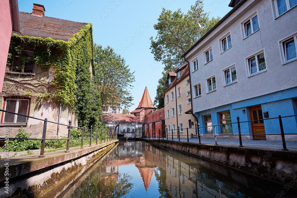 Architecture of Memmingen. The river chanel in old town. Architecture of Memmingen. The river chanel in old town.