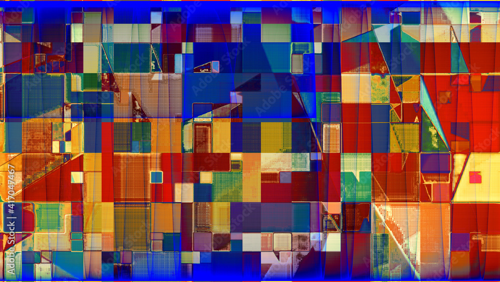 Rendu d'un travail numérique, composition abstraite, géométrique, rythmée par les couleurs. Rendu d'un travail numérique, composition abstraite, géométrique, rythmée par les couleurs.
