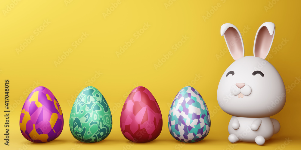 Happy easter day, cute bunny with colorful egg, 3d rendering. Happy easter day, cute bunny with colorful egg, 3d rendering.