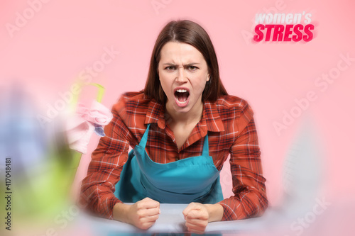 Angry young housewife on co...