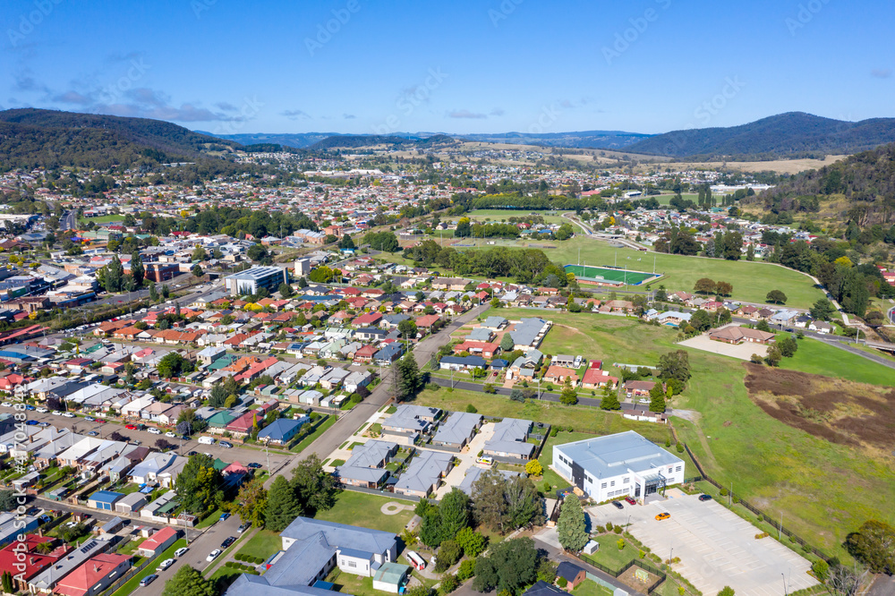 Aerial view of residential housing in a regional town in Australia