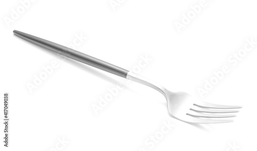 Stylish fork on white background