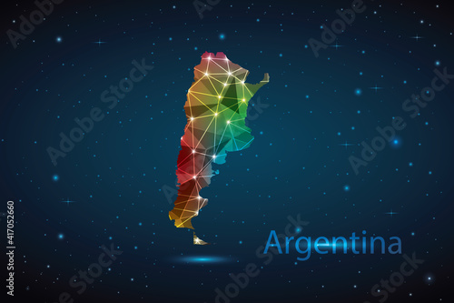 Abstract Polygon Map of Argentina. Vector Illustration Low Poly Color Rainbow on Dark Background