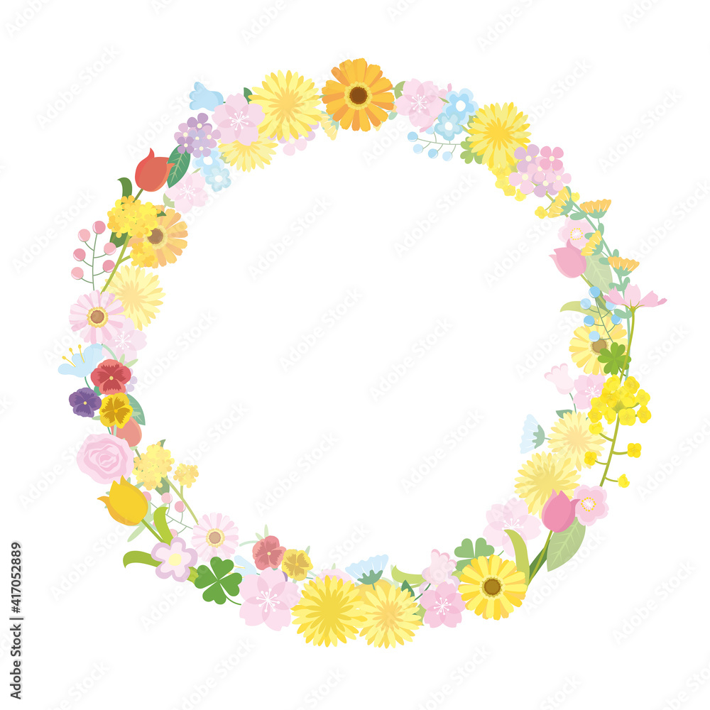 花 花輪 フラワー 春の花 フレーム 枠 イラスト素材 Stock Vector Adobe Stock