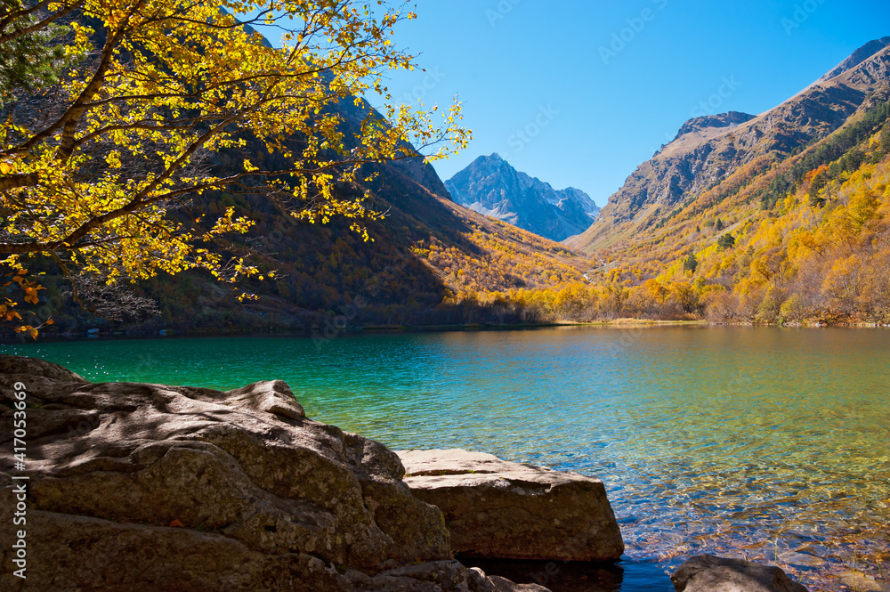 Third Baduk lake in autumn, Dombai-Teberda. Third Baduk lake in autumn, Dombai-Teberda.