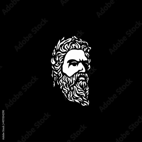 Ancient Greek God Sculpture Philosopher Face like Zeus Triton Neptune 
with Beard and Mustache logo design