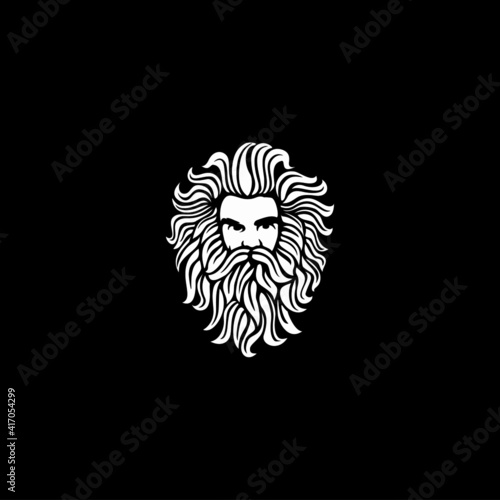 Ancient Greek God Sculpture Philosopher Face like Zeus Triton Neptune 
with Beard and Mustache logo design