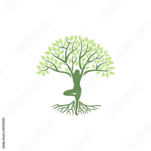 Abstract Human tree logo. Unique Tree Vector illustration with circle and abstract woman shape. 