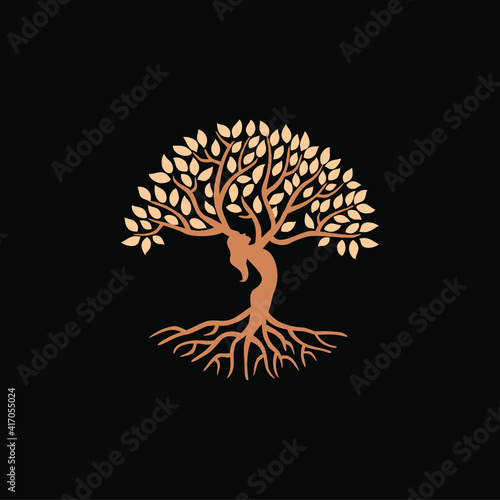 Abstract Human tree logo. Unique Tree Vector illustration 
with circle and abstract woman shape.
