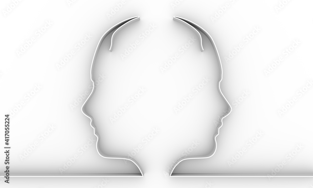 Human avatar profile view. Two face silhouettes. Thin line style. 3D rendering Human avatar profile view. Two face silhouettes. Thin line style. 3D rendering