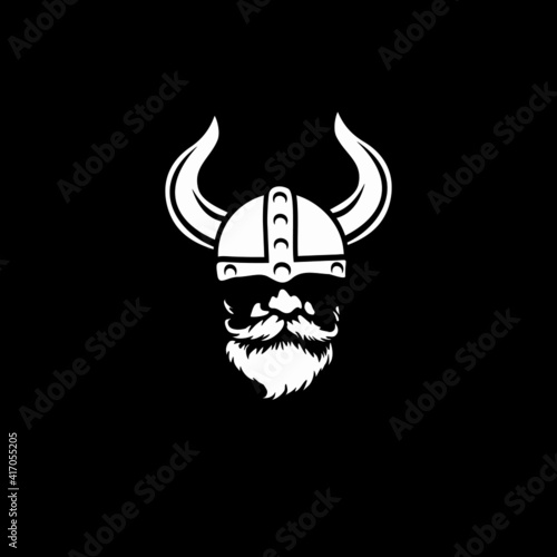 Viking head vector image. Head of bearded viking warrior with horned helmet.
