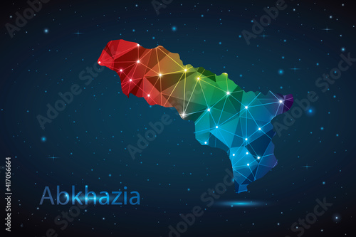 Abstract Polygon Map of Abkhazia. Vector Illustration Low Poly Color Rainbow on Dark Background