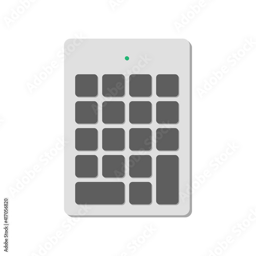Wireless numeric keypad for a computer without symbols with a power indicator. A modern image of a computer keyboard. Flat vector illustration