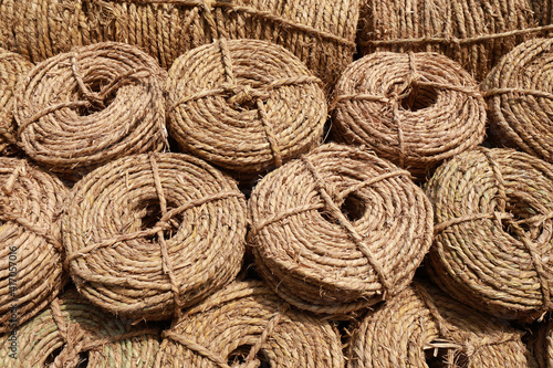 Rolls of straw rope piled together