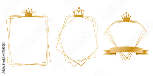Set of gold frame illustrations. Gold frame for invitation, card, web and AD design. ゴールドフレームイラスト、カード、招待状デザイン素材
