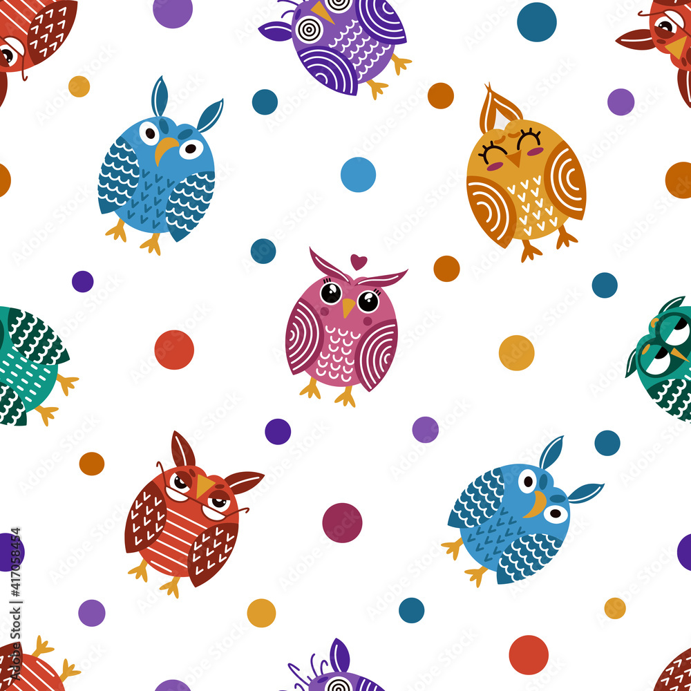 Bright owls seamless vector pattern Bright owls seamless vector pattern