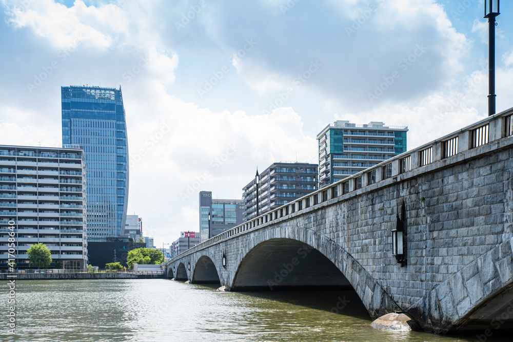 Naklejka premium Landscape of Niigata city with river, Japan_03
