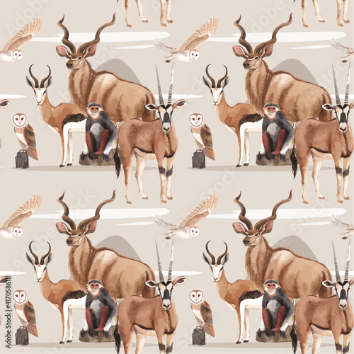 Photography Pattern seamless with savannah wildlife concept design watercolor illustration