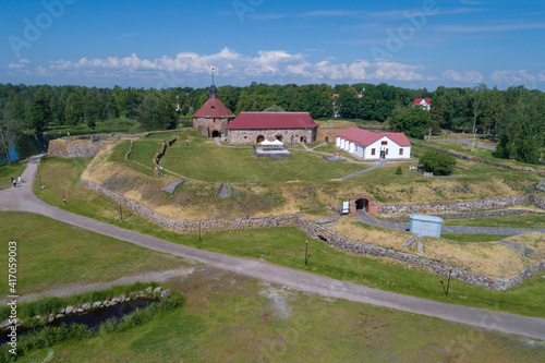 View of the ancient fortress Korela on a sunny June day (aerial photography). Priozersk, Russia photo