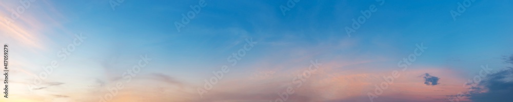 Gorgeous panorama scenic of sunrise and sunset with silver lining and cloud in the morning and evening. Panoramic landscape image.