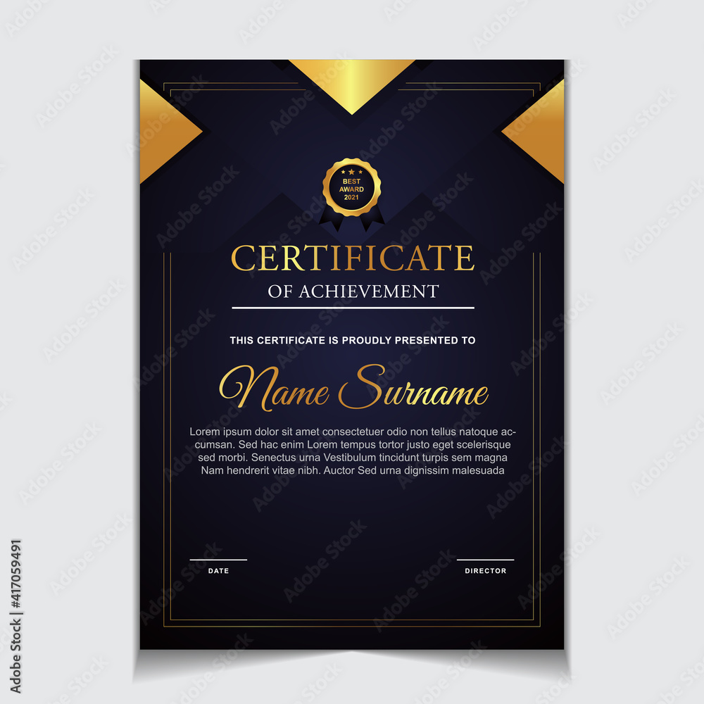 Certificate of achievement border design templates with elements of luxury gold badges and modern line patterns. vector graphic print layout can use For award, appreciation, education Certificate of achievement border design templates with elements of luxury gold badges and modern line patterns. vector graphic print layout can use For award, appreciation, education