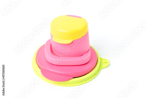 Various type of plastic covers isolated on a white background. Tupperware brand.