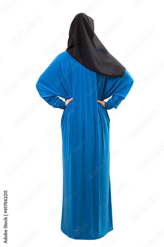 Back of woman wearing arabian dress isolated on white Back of woman wearing arabian dress isolated on white